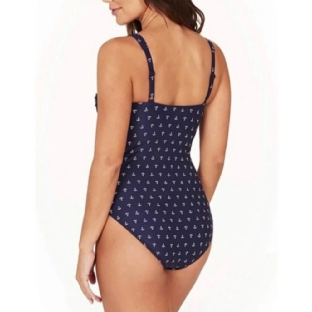 Navy Anchors Aweigh Joanne Twist Front Design Tummy Control One Piece Swimsuit - Picture 2 of 12